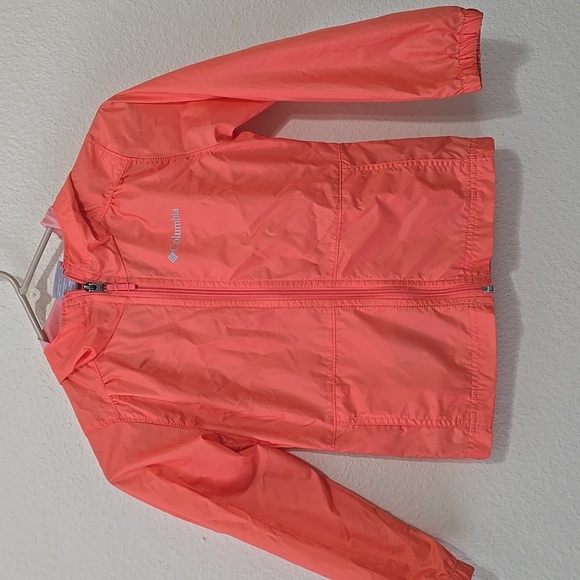 Columbia Girls Rain Jacket in bright geranium. XS - Picture 1 of 9